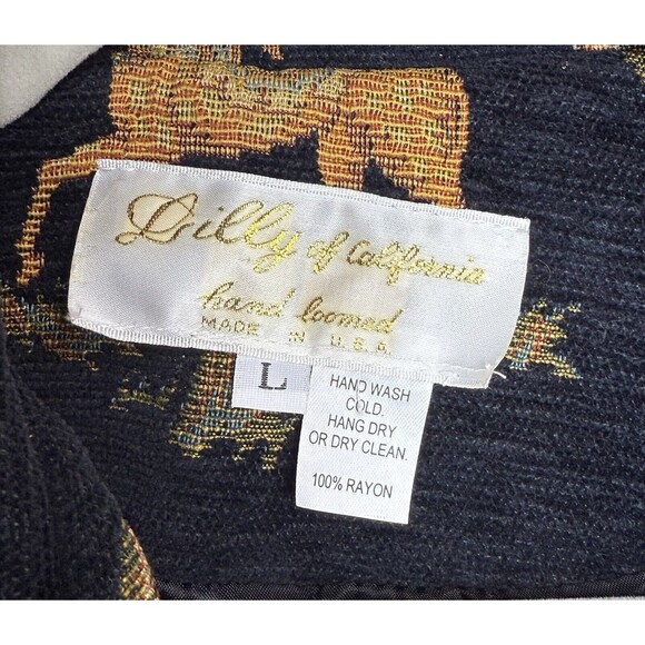 Women's Lilly Of California Hand Loomed Black Safari Button Up Blazer Coat Large - Picture 8 of 8